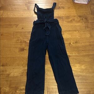 Dark Denim Jean Jumpsuit with Belted Waist